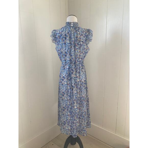 Nina Leonard Blue Floral Chiffon Midi Dress, Size M - Picture 3 of 6